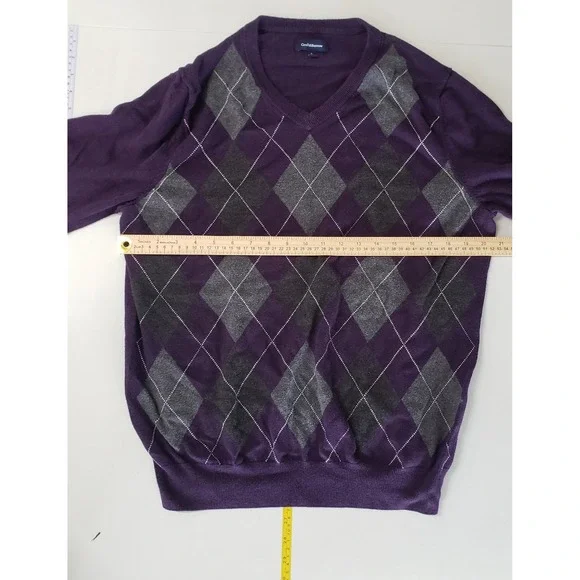 Croft & Barrow Argyle V Neck Sweater Mens Large Purple Grey Cotton Blend Knit - Picture 3 of 6